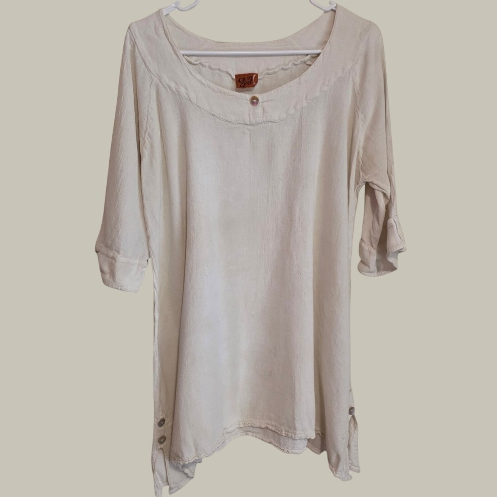 Oh My Gauze Womens Tunic Top One Size Cream Cotton Boho Artsy Renaissance